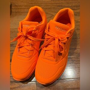 Neon Orange Sketchers Sneakers